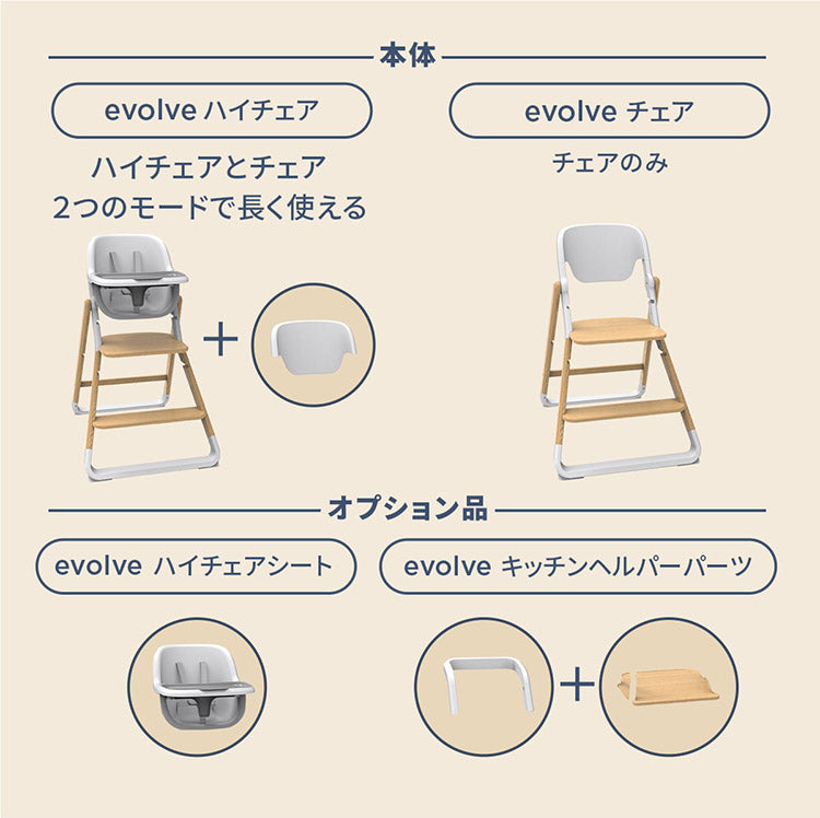 【正規取扱店】【2年保証】 Ergobaby evolve キッチンヘルパーパーツ ハイチェア ベビーチェア チェアー いす 椅子 イス ハイチェアー ベビーハイチェア ダークウッド ナチュラル