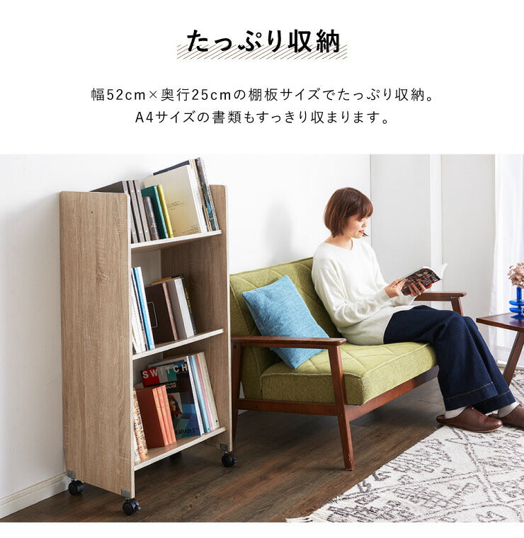 ファイルワゴン ファイルラック キャスター付き 3段 幅55cm 奥行35cm A4 斜め ファイル収納 ファイルボックス 高さ111cm