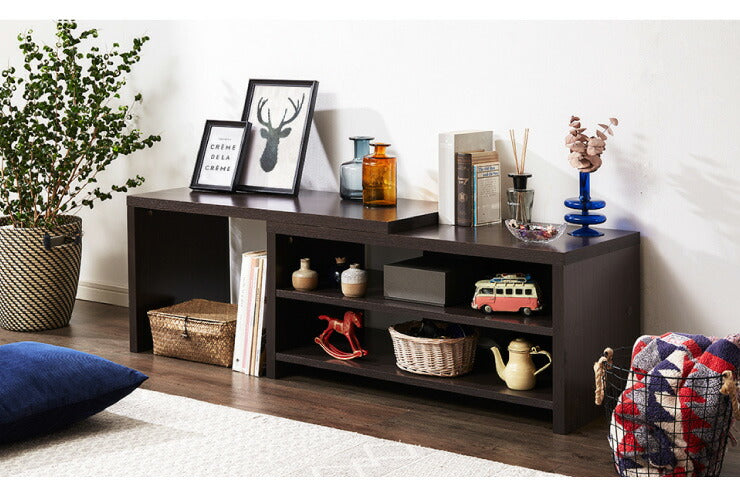 伸縮 テレビ台 伸縮式 幅88.5~約160 ローボード コーナー TV台 木製 ナチュラル ブラウン テーブル サイドテーブル