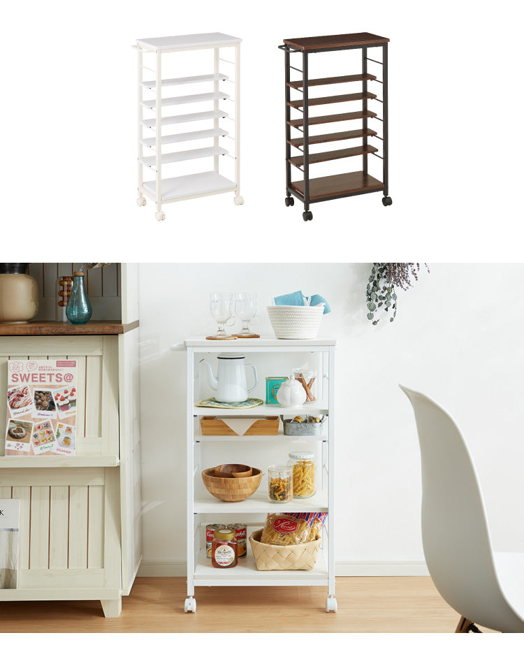 キッチンワゴン 幅25cm 棚位置自在 キャスター付き 高さ85cm 隙間収納 モダン 北欧 おしゃれ ダイニング キッチン リビング 新生活 整理 収納 収納ワゴン マルチワゴン おもちゃ箱
