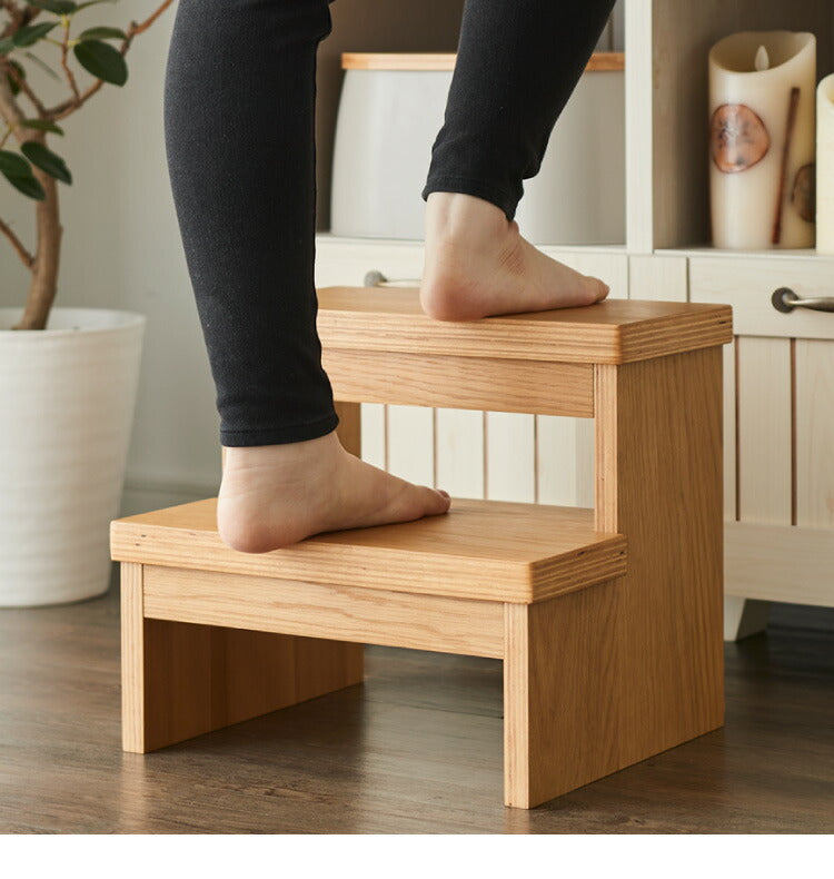 木製2段踏み台 ステップ台 子ども 子供 手洗い 脚立 木目 飾り棚 プランター台 踏み台 おしゃれ 2段 スツール 洗面所 手洗い 玄関 壁 猫 ナチュラル雑貨 ディスプレイラック キッズチェア チェアー(代引不可)
