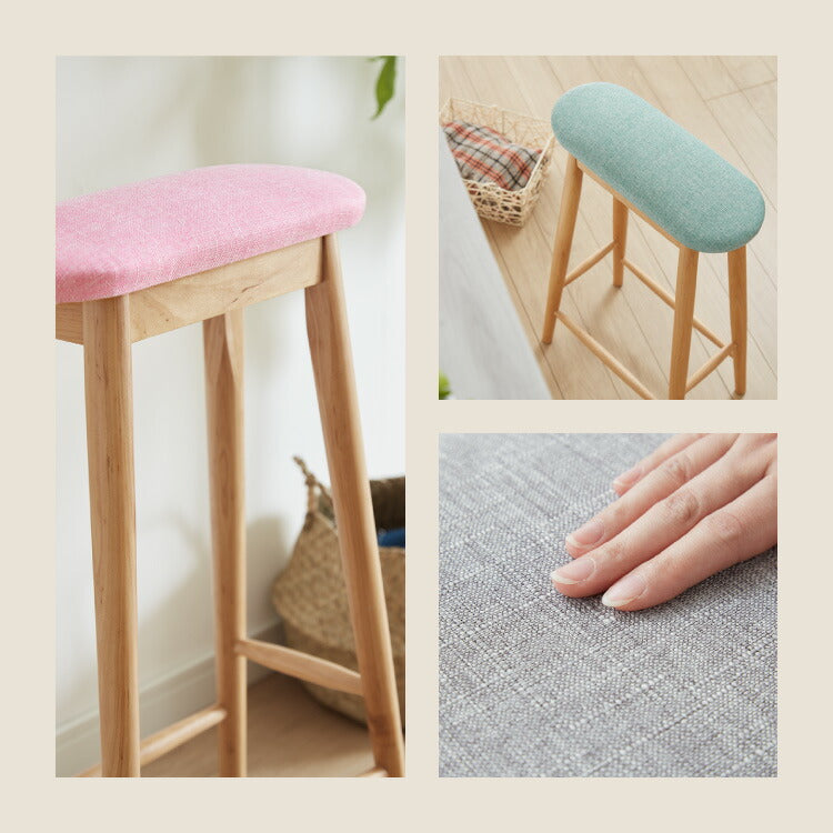 ファブリックキッチンスツール 足置き付き ハイスツール 天然木 無垢材 アルダー材 木製スツール ウッドスツール キッチンスツール 木目 シンプル おしゃれ 北欧 木製椅子 カウンタースツール(代引不可)