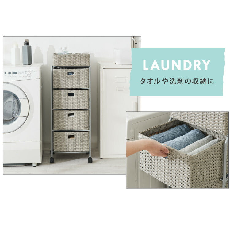 キャスター付きラタン調サニタリー収納 幅35cm スリム 引き出し サニタリーチェスト サニタリー すき間 チェスト ランドリー 棚 ラック チェスト ランドリー収納 収納ボックス キャスターつき
