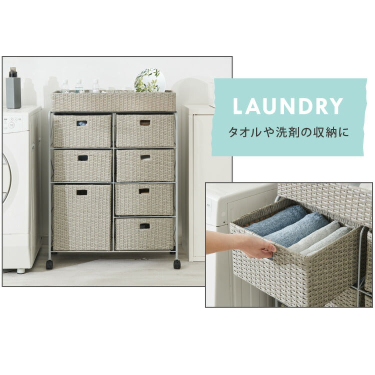 キャスター付きラタン調サニタリー収納 幅70cm ワイド 大容量 引き出し サニタリーチェスト サニタリー すき間 チェスト ランドリー 棚 ラック チェスト ランドリー収納 収納ボックス キャスターつき