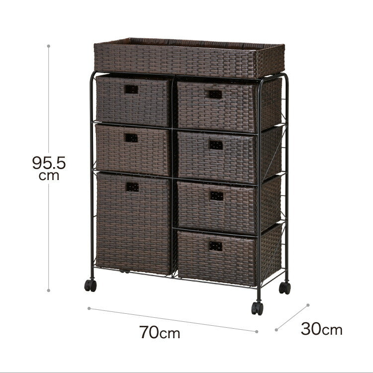 キャスター付きラタン調サニタリー収納 幅70cm ワイド 大容量 引き出し サニタリーチェスト サニタリー すき間 チェスト ランドリー 棚 ラック チェスト ランドリー収納 収納ボックス キャスターつき