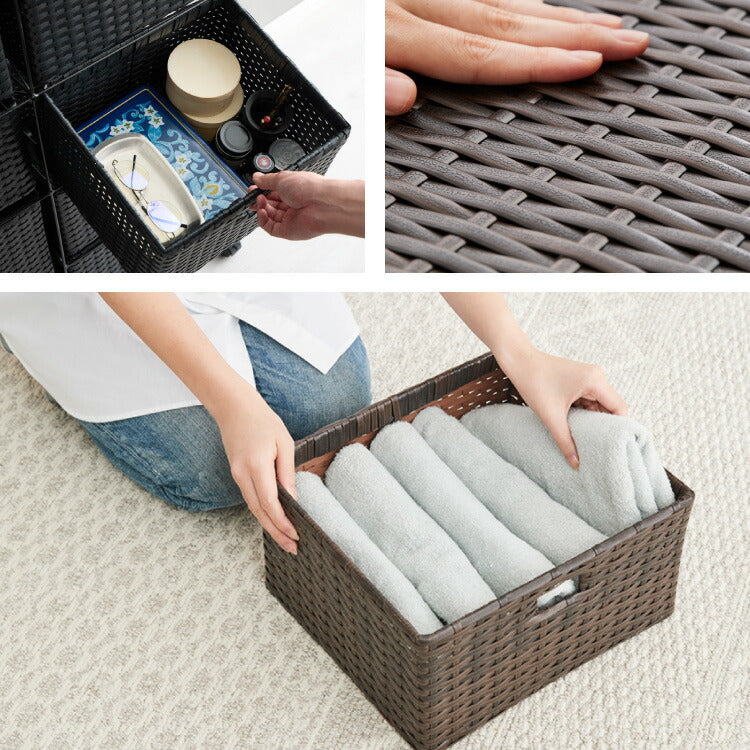 天板付き キャスター付きラタン調サニタリー収納 幅70cm ワイド 大容量 引き出し 木製天板 サニタリーチェスト サニタリー すき間 チェスト ランドリー 棚 ラック チェスト ランドリー収納