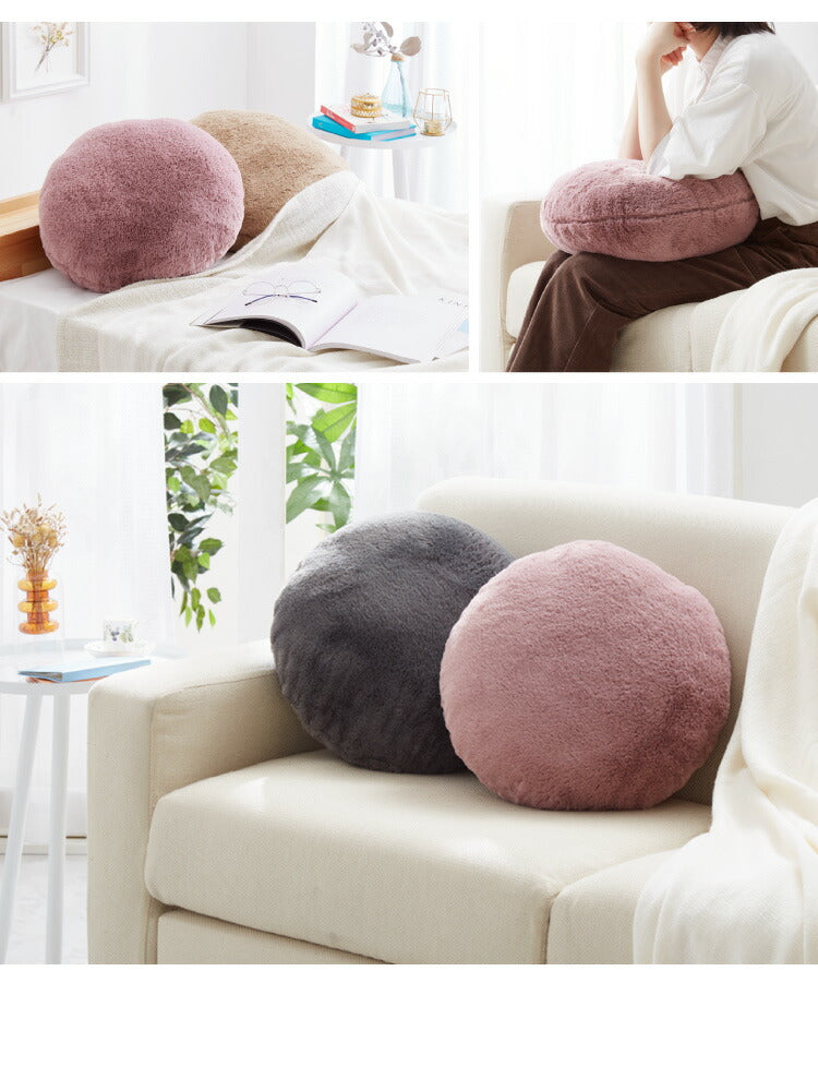 ラウンドクッション クッション 丸型 45×45cm 北欧 単品 ラビットファー 撥水加工 おしゃれ ブラック 洗える ファブリック 無地 モノトーン かわいい