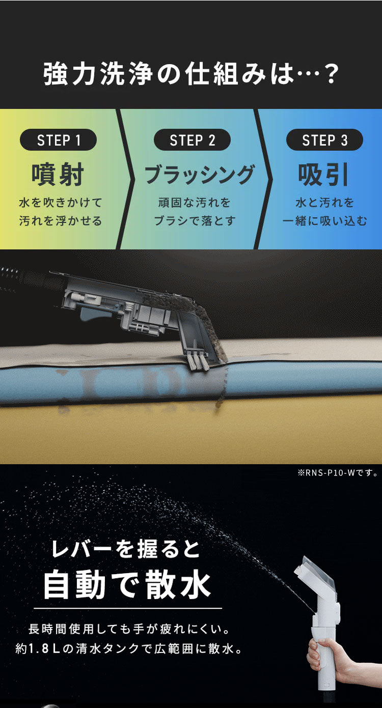 リンサークリーナー 大容量リンサークリーナー アイリスオーヤマ RNS-P1600 グレーホワイト ハンディクリーナー 掃除機 クリーナー
