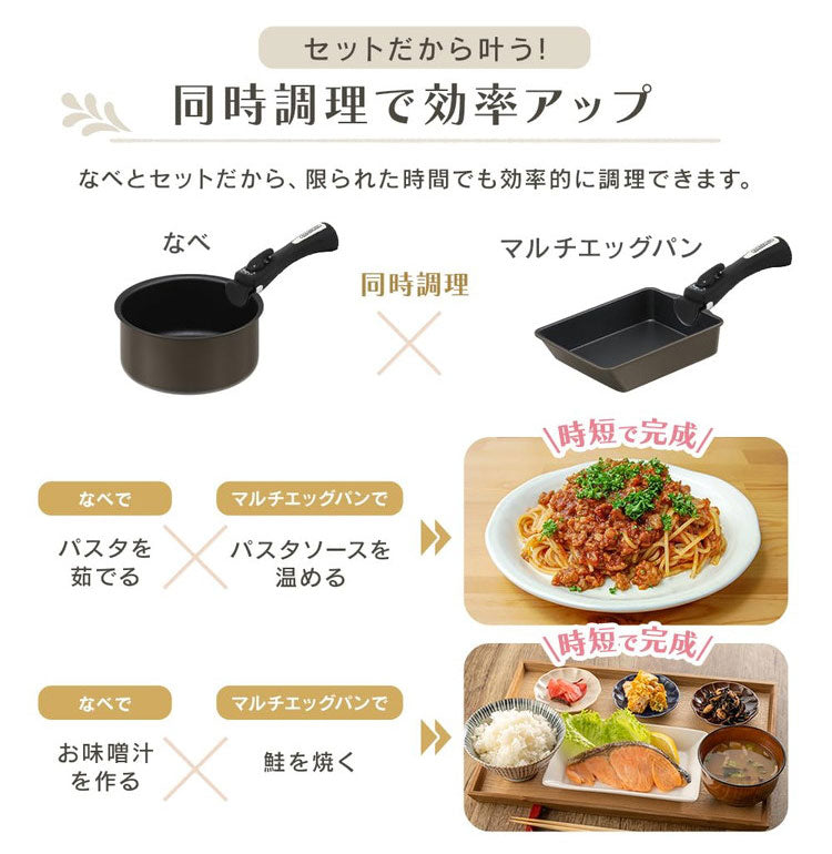 【マルチエッグパン付き!】 フライパンセット 6点 9点 12点 IH対応 取っ手が取れる フライパン セット IH ガス火 蓋付き マルチエッグパン 深型 幅広 卵焼き器 アイリスオーヤマ MEGI