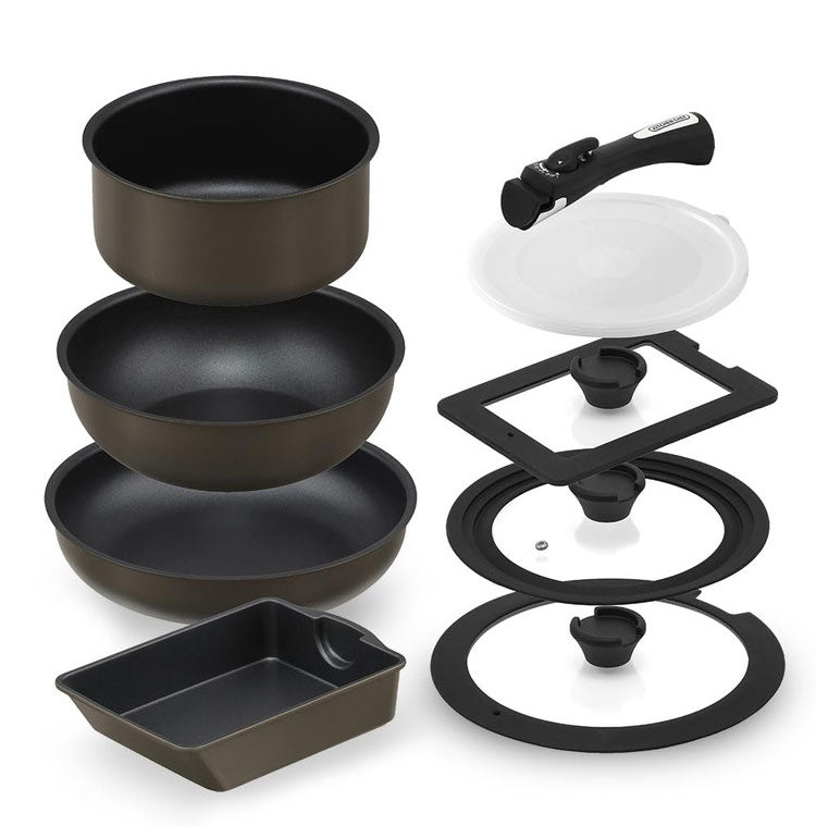 フライパン セット ih 取っ手が取れる フライパンセット ih対応 26cm IH ガス火 冷凍餃子 蓋付き マルチエッグパン 深型 幅広 卵焼き器 ダイヤモンドコートパン 9点 MEGI アイリスオーヤマ