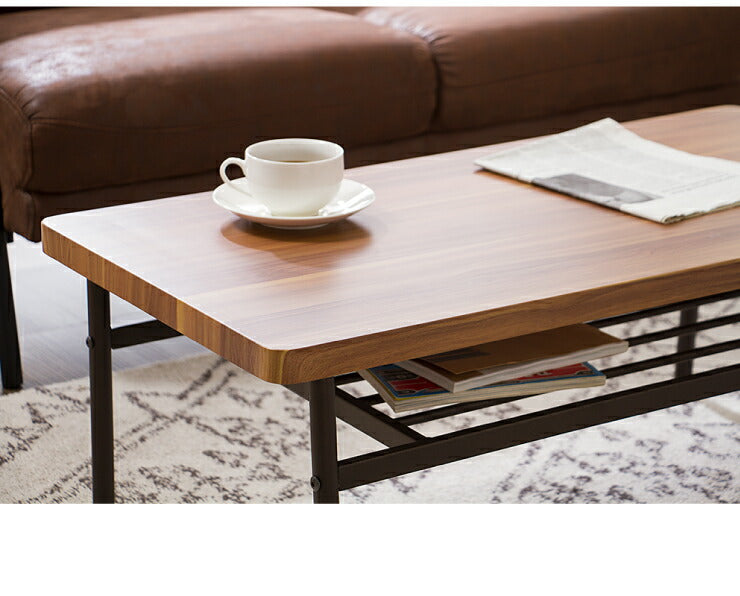 センターテーブル おしゃれ 棚付き 収納 木目 スチール ブラウン リビング テレワーク 在宅勤務 一人暮らし 新生活 テーブル ローテーブル リビングテーブル 座卓 棚付 モダン レトロ 北欧 ヴィンテージ