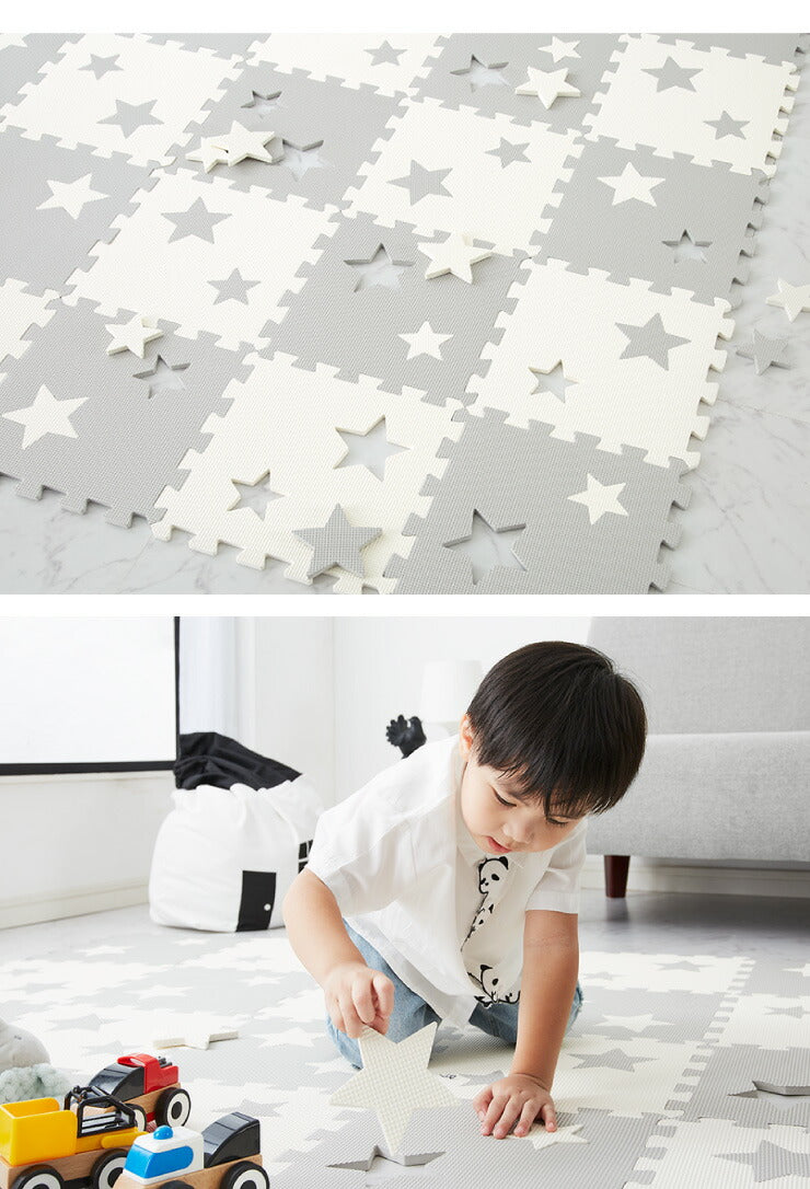 パズルマット 星柄 36枚組 32×32cm 抗菌防臭 ジョイントマット プレイマット フロアマット マット キッズラグ ラグ 子供 防音