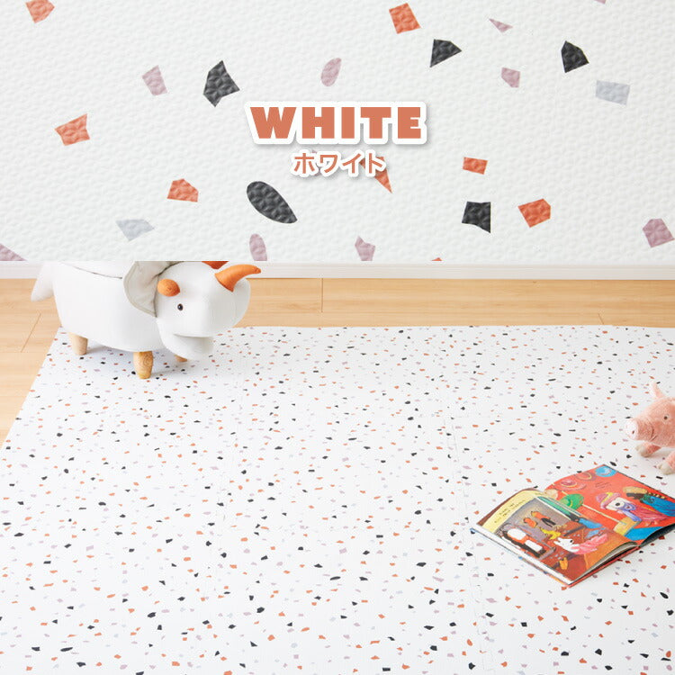 ジョイントマット 大判 61cm 32枚 テラゾー柄 PE樹脂 低ホルムアルデヒド 6畳相当 32枚組 洗える 防音 断熱 保温 サイドパーツ付 レイアウト自由 安心素材 おしゃれ フロアマット プレイマット