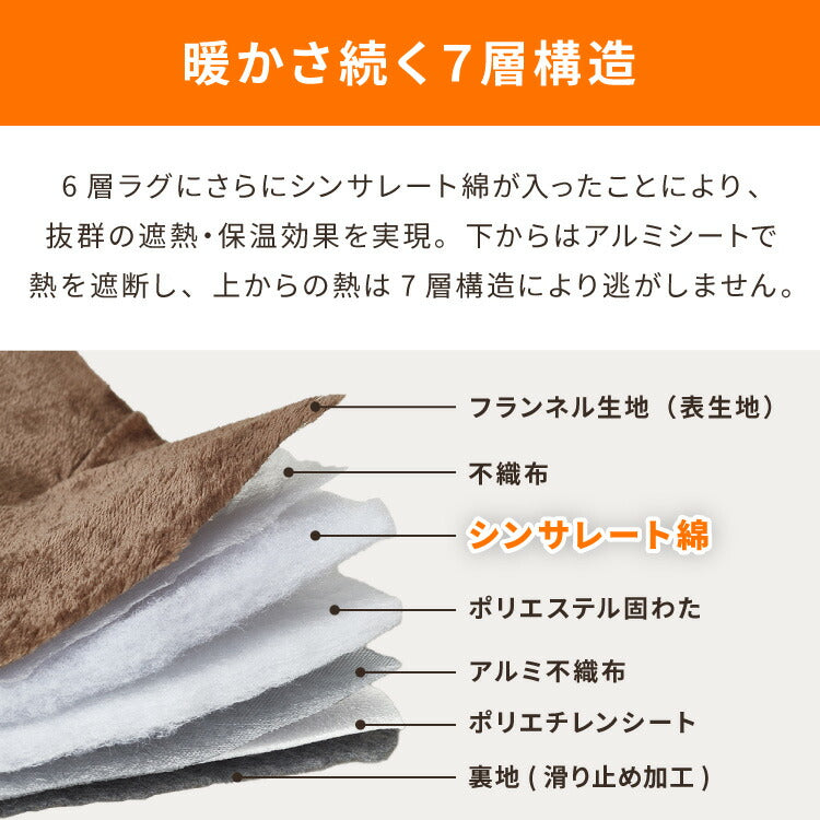 シンサレート使用 あったか極厚7層ラグマット 135×185 約3.5cm厚 厚手 極厚 ふかふか リビング ラグ ラグマット 絨毯 ホットカーペット対応 カーペット あったか シンサレート こたつ 敷布団