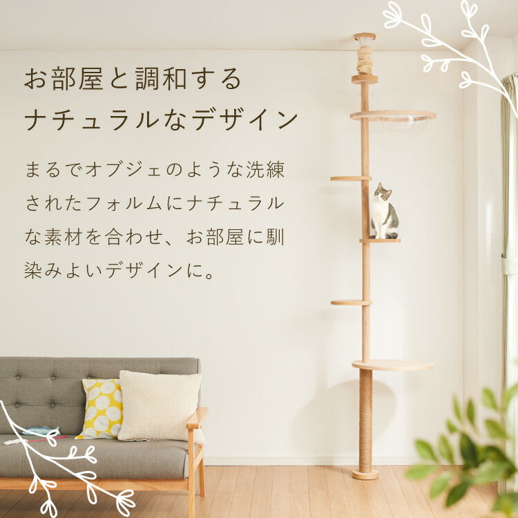 日本製 キャットタワー 突っ張り型 木製 高さ240~250cm 宇宙船付 滑り止め 省スペース スリム シンプル 高耐久性 高強度 爪とぎ 爪砥ぎ 木目 ウッド キャットツリー 猫タワー 猫用 猫 ねこ 国産
