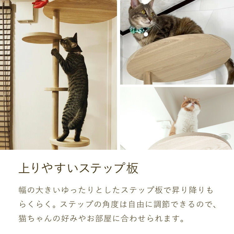 日本製 キャットタワー 突っ張り型 木製 高さ240~250cm 宇宙船付 滑り止め 省スペース スリム シンプル 高耐久性 高強度 爪とぎ 爪砥ぎ 木目 ウッド キャットツリー 猫タワー 猫用 猫 ねこ 国産