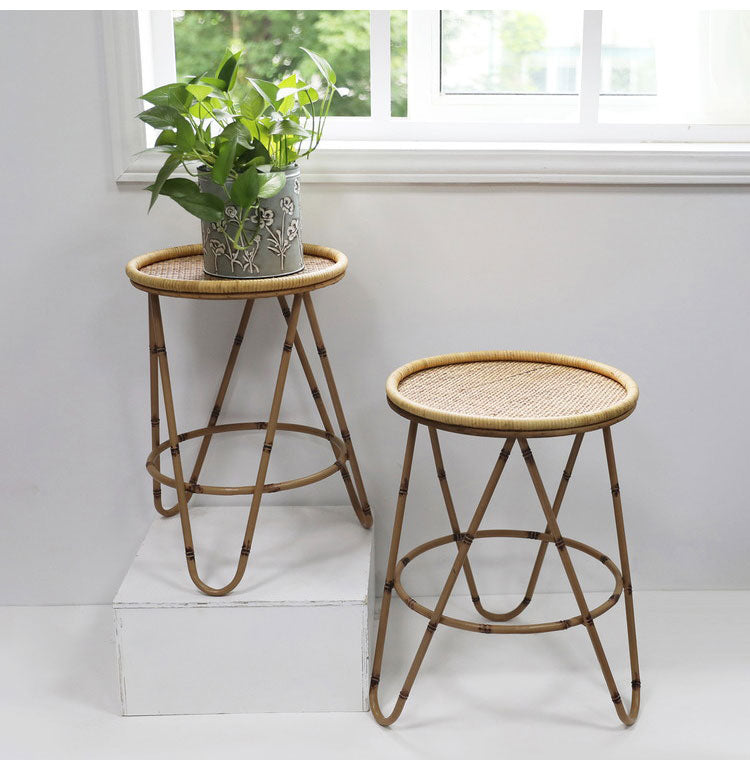 ラタン ラウンドテーブル Lサイズ 天板40cm 高さ54cm サイドテーブル プランター台 ディスプレイテーブル ラック 棚 籐 アジアン家具 韓国インテリア ナチュラル ラタンカントリー おしゃれ