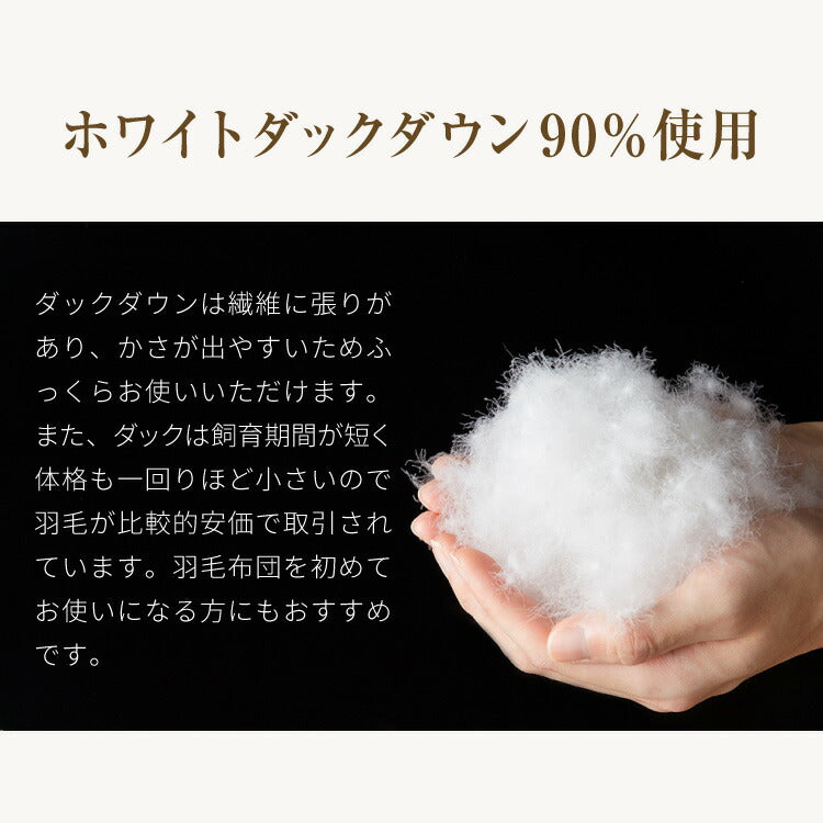 日本製 羽毛布団 セミダブルロング 170×210cm ホワイトダックダウン90% CILシルバーラベル 充填量1.2kg 立体キルト 抗菌 アレルGプラス&2倍洗浄 350dp以上 かさ高145mm以上 掛け布団 国産