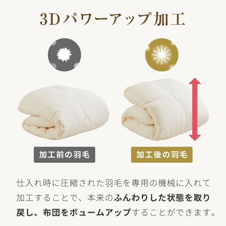日本製 羽毛布団 セミダブルロング 170×210cm ホワイトダックダウン90% CILシルバーラベル 充填量1.2kg 立体キルト 抗菌 アレルGプラス&2倍洗浄 350dp以上 かさ高145mm以上 掛け布団 国産