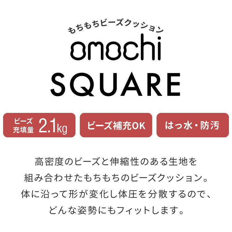ビーズクッション キャンバス生地 50×50×35cm Sサイズ omochi SQUARE 椅子 イス 背もたれ 1人 極小ビーズ カバーリング へたりにくい 低VOC 洗える ソファ フロアソファ