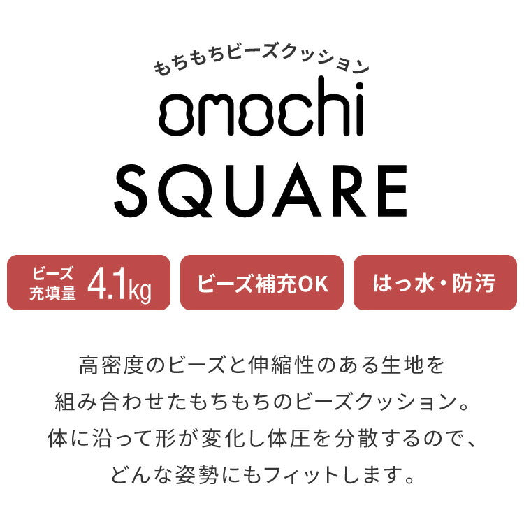 ビーズクッション キャンバス生地 65×65×43cm Lサイズ omochi SQUARE 椅子 イス 背もたれ 1人 極小ビーズ カバーリング へたりにくい 低VOC 洗える ソファ フロアソファ