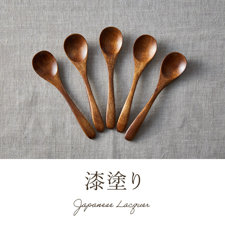 【食洗機対応】ティースプーン 5本セット 12.5cm 木製 漆塗り 白木 天然木 コーヒースプーン デザートスプーン おしゃれ カフェ風 ナチュラル ブラウン カトラリー 漆器 軽い 軽量 洗える 北欧