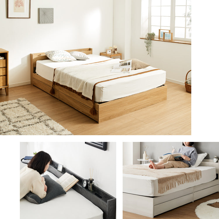 連結金具付き 収納ベッド セミダブル ベッド 収納付き ベッドフレーム 2口コンセント付き 連結ベッド すのこベッド 宮棚 引き出し付きベッド フレーム単品 一人暮らし ファミリーベッド