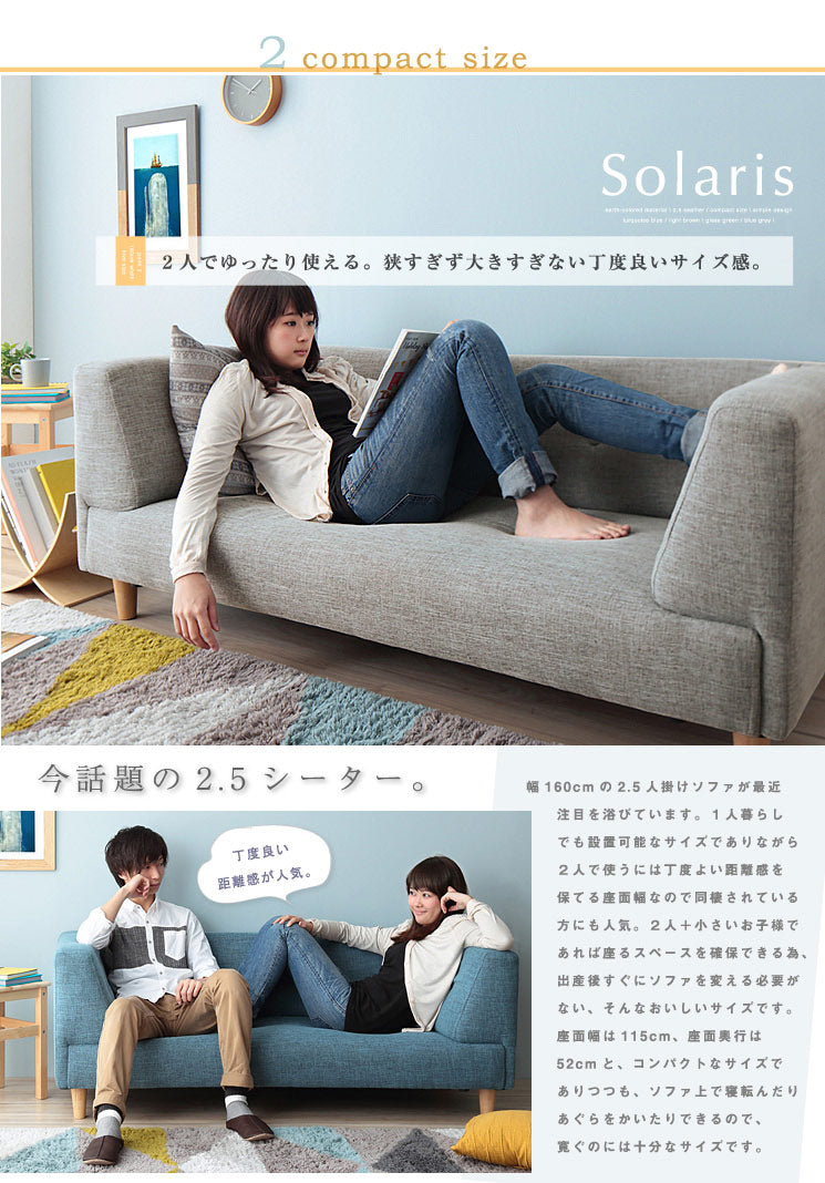 2.5人掛けコンパクトな北欧調デザインソファ【solaris】ソラリス(代引不可)